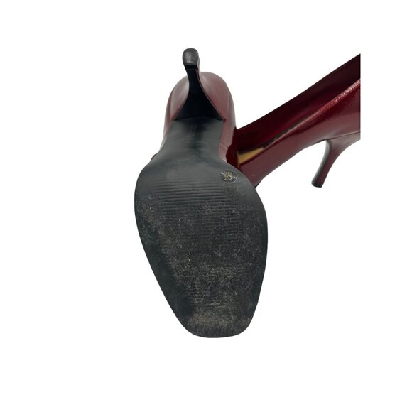 BCBGirls Ariel Ruby Red Tumbled Pearl Patent Leather Peep toe Stiletto Heels sz - Picture 12 of 16